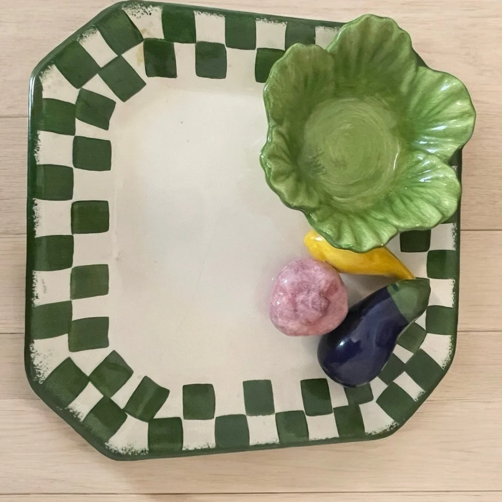 Cali Vintage Pottery Serving Tray, 10.5” x 10.5”, Fruit & Bowl Accents, …